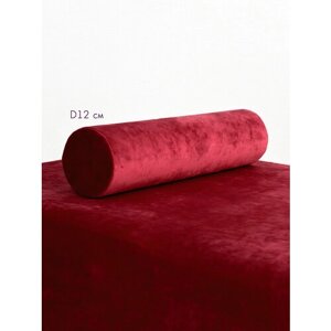 Подушка валик под спину ноги колени 12 см, велюровый массажный в салон, красный