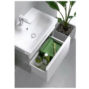 Подвесная тумба для ванной, c умывальником MODUO SLIM 80, AQWELLA Smart 80 см цвет бетон светлый, SRT0108BS