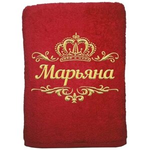 Полотенце именное с вышивкой корона "Марьяна", красное