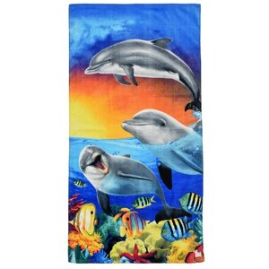 Полотенце пляжное махрово-велюровое Дружелюбные Дельфины 70х140 см