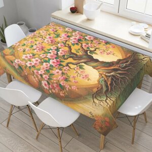 Прямоугольная водоотталкивающая скатерть JoyArty на стол "Дерево цветет" 120х145