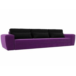 Прямой диван-кровать Лига-008 Long, Микровельвет фиолетовый, все подушки черные