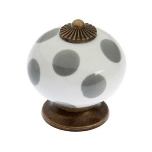 Ручка кнопка тундра, керамическая, цвет белый с серыми кругами