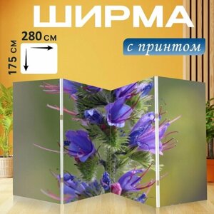 Ширма "Цветок, нектар, луг" раскладная перегородка для зонирования с принтом на холсте