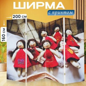 Ширма перегородка с принтом "Кукла, ручной работы, румыния" на холсте - 200x160 см. для зонирования, раскладная