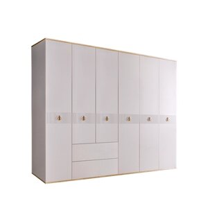 Шкаф 6-ти дверный без зеркал, с выдвижными ящиками, Римини соло (Белый/Золото) РМШ2/61(s)