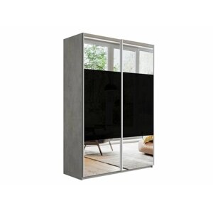 Шкаф для одежды с доводчиком цвет Бетон 230х160х57 ) ВхШхГ), две двери, Черное Стекло/Зеркало