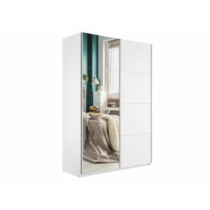 Шкаф купе для одежды с доводчиком , цвет Белый, 230х160х57см (ВхШхГ), две двери, ЛДСП/Зеркало