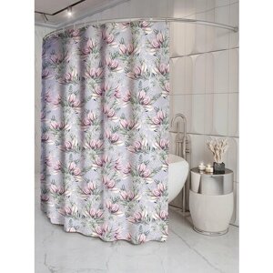 Штора для ванной "Нежные тюльпаны", 170x200 см с кольцами