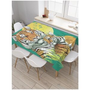 Скатерть JoyArty Мокрые тигры tc_12736, 145х120 см, оранжевый/зеленый/желтый