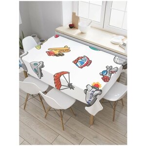 Скатерть прямоугольная JoyArty на кухонный стол "Детские космолетики" из оксфорда, 120x145 см