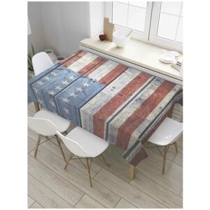 Скатерть прямоугольная JoyArty на кухонный стол "Флаг США на деревяной стене" из оксфорда, 120x145 см