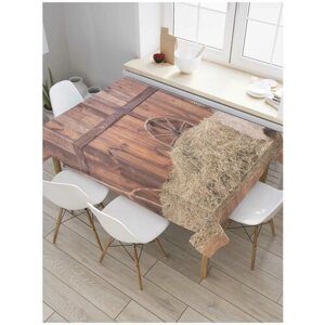 Скатерть прямоугольная JoyArty на кухонный стол "Колесо в сарае" из оксфорда, 180x145 см