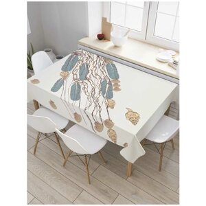 Скатерть прямоугольная JoyArty на кухонный стол "Медуза с ракушками" из оксфорда, 180x145 см