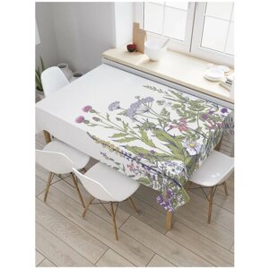 Скатерть прямоугольная JoyArty на кухонный стол "Полевые цветы и травы" из оксфорда, 120x145 см