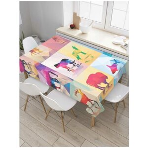 Скатерть прямоугольная JoyArty на кухонный стол "Радужные дикие существа" из оксфорда, 180x145 см