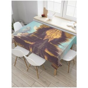 Скатерть прямоугольная JoyArty на кухонный стол "Снежные вершины у озера" из оксфорда, 180x145 см