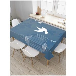 Скатерть прямоугольная JoyArty на кухонный стол "Вылетевший из клетки голубь" из оксфорда, 180x145 см