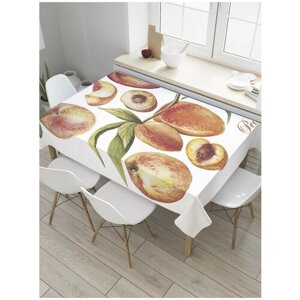 Скатерть прямоугольная JoyArty на кухонный стол "Яблоко и персик" из оксфорда, 120x145 см