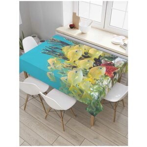Скатерть прямоугольная JoyArty на кухонный стол "Золотые рыбки" из оксфорда, 120x145 см