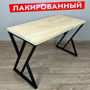 Стол кухонный Loft с лакированной столешницей из массива сосны 40 мм и черными металлическими Z-образными ножками, 140х70х75 см