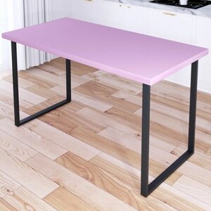 Стол кухонный Loft с розовой столешницей из массива сосны 40 мм и черными металлическими ножками, 140х60х75 см
