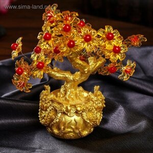 Сувенир бонсай "Цветочное денежное дерево в мешке с драконами" 35 цветов 18х18х7,5 см