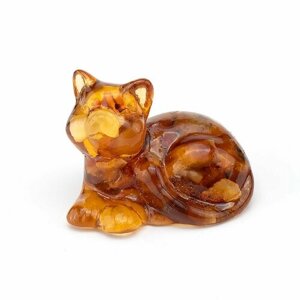 Сувенирная фигурка с натуральным янтарем "Кошка"