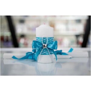 Свадебные свечи "Домашний очаг", в бирюзовом цвете -Сердечко"Свечи на свадьбу "Семейный очаг"