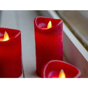 Свеча восковая декоративная УЮТНЫЙ свет с 'живым' пламенем, красная, 7.5х12.5 см, LED, батарейки, таймер, Koopman International