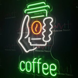Светильник декоративный/ Неоновая вывеска с надписью "Coffee", 47х77 см, для кофейни