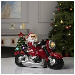 Светодиодная фигура Дед Мороз на мотоцикле 30х10х6 см, полистоун, батарейки ААх3 (не в комплекте), свечение мульти