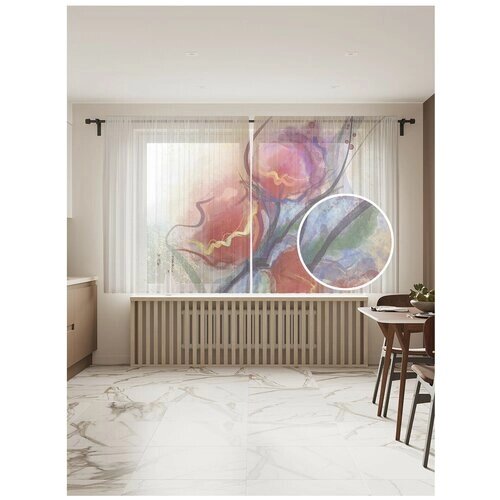 Тюль для кухни и спальни JoyArty "Кровавый цветок", 2 полотна со шторной лентой шириной по 145 см, высота 180 см.