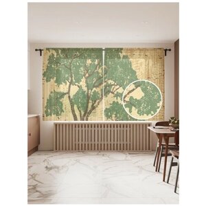 Тюль для кухни и спальни JoyArty "Летнее дерево", 2 полотна со шторной лентой шириной по 145 см, высота 180 см.