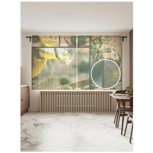 Тюль для кухни и спальни JoyArty "Масло из оливы", 2 полотна со шторной лентой шириной по 145 см, высота 180 см.