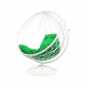 Вращающееся кресло из ротанга "Круг" белое с зелёной подушкой M-Group