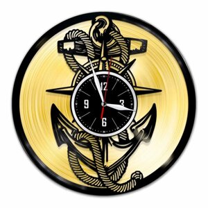 Якорь - настенные часы из виниловой пластинки (с золотой подложкой)