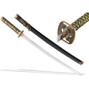 Японская Катана меч сувенирный на подставке ножны черные матовые, бронзовая цуба