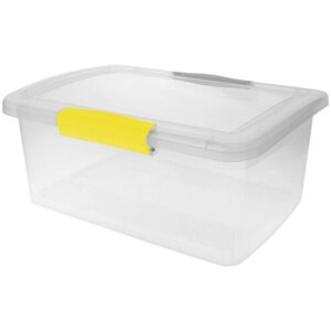 Ящик для хранения BranQ коллекция Laconic, с защелками, пластиковый, желтый/серый, 9л (BQ2513)