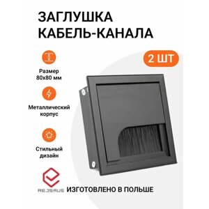 Заглушка кабель-канала, квадратная, 80х80 мм, металл, цвет черный, 2 шт