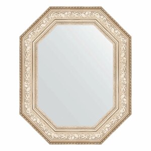 Зеркало настенное Polygon EVOFORM в багетной раме виньетка серебро, 70х90 см, для гостиной, прихожей, кабинета, спальни и ванной комнаты, BY 7255