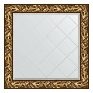 Зеркало настенное с гравировкой EVOFORM в багетной раме Византия золото, 89х89 см, для гостиной, прихожей, спальни и ванной комнаты, BY 4328
