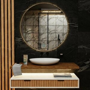 Зеркало с подсветкой настенное, контражурная подсветка, круглое зеркало без рамы 70х70 см, для дома, для ванной, в прихожую