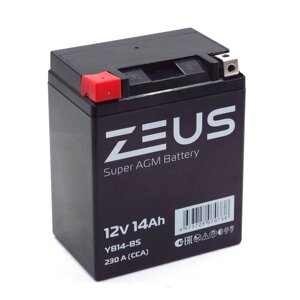 Аккумулятор стартерный для мотоцикла/квадроцикла/скутера ZEUS SUPER AGM 14 А*ч п. п. Прямая полярность (YB14-BS)