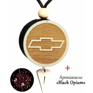 Ароматизатор (вонючка, пахучка в авто) в машину (освежитель воздуха в автомобиль), диск 3D белое дерево Chevrolet, аромат №67 "Black Opium"