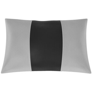 Автомобильная подушка для Chery Tiggo FL (Чери Тигго, Тиго фл). Экокожа. Середина: чёрная гладкая экокожа. Боковины: т. серая экокожа с перфорацией. 1 шт.