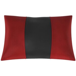 Автомобильная подушка для Mazda 5 (Мазда 5). Экокожа. Середина: чёрная гладкая экокожа. Боковины: красная экокожа с перфорацией. 1 шт.