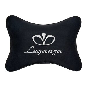 Автомобильная подушка на подголовник алькантара Black с логотипом автомобиля DAEWOO Leganza