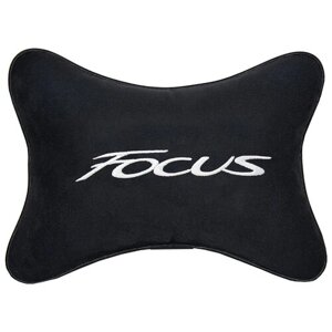 Автомобильная подушка на подголовник алькантара Black с логотипом автомобиля FORD Focus