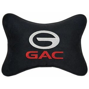 Автомобильная подушка на подголовник алькантара Black с логотипом автомобиля GAC